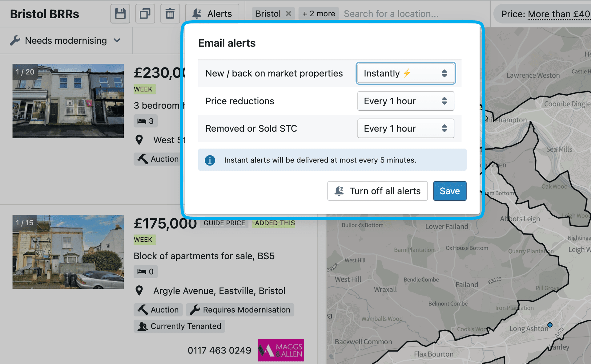 Instant email alerts screenshot