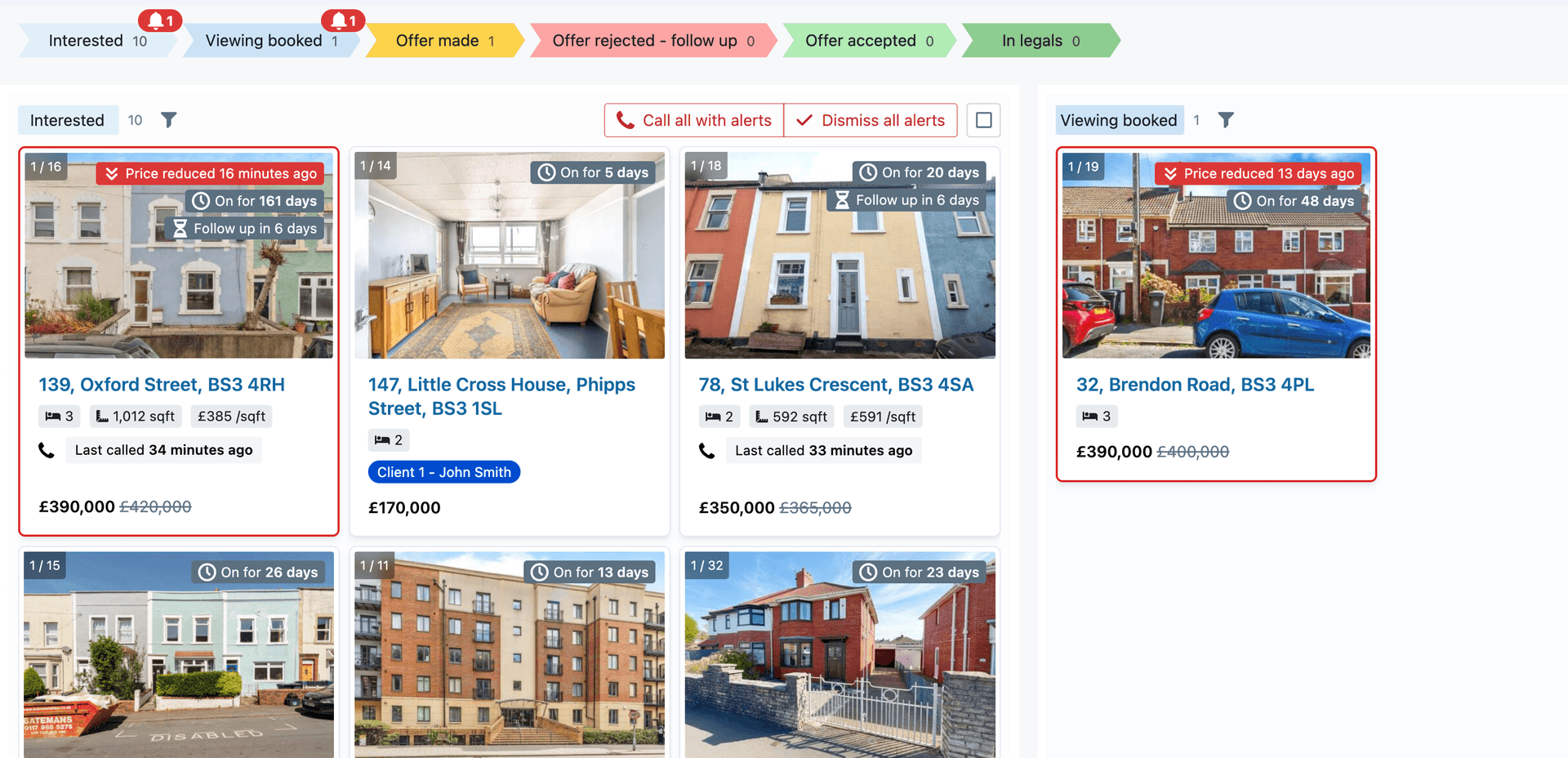 Deal pipeline showing properties saved in pipeline