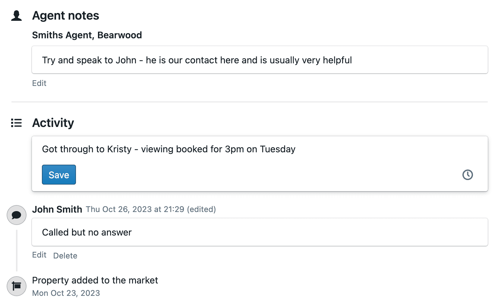 Property comments screenshot
