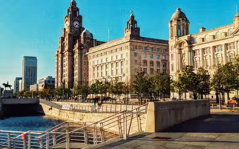 The Royal Liver, Cunard and Port of Liverpool buildings on Liverpool's waterfront