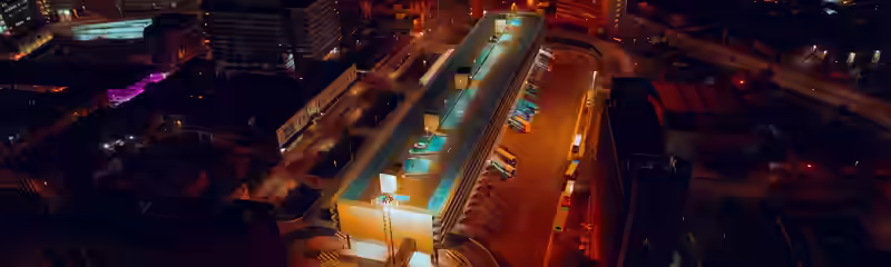 Preston bus station from above at night