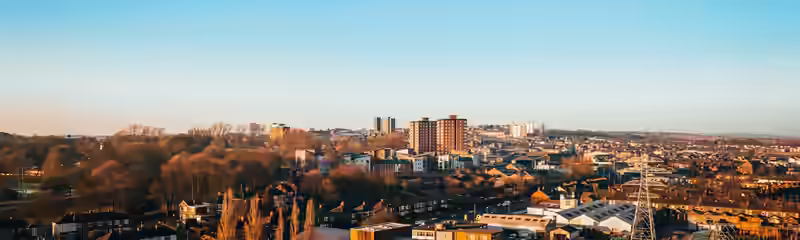 Stoke-on-Trent from above at sunset