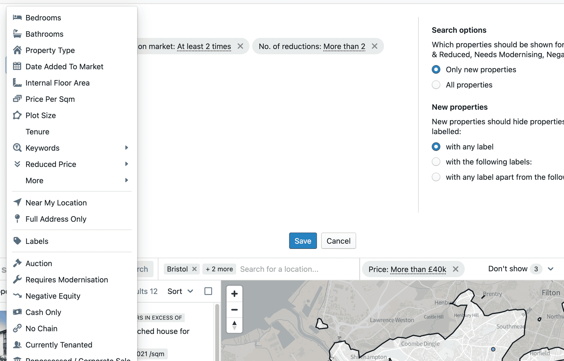 Search filters example screenshot