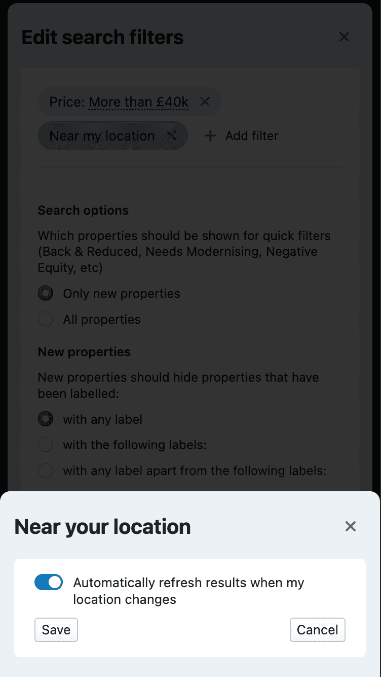 Filter for properties near you screenshot